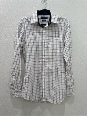 Paul Fredrick Mens Non Iron Two Ply Cotton Classic Fit Dress Shirt 15 x 35 Plaid